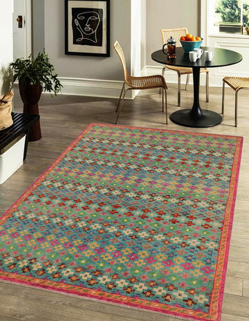 handmade Geometric Balouchi Blue Orange Hand Knotted RECTANGLE 100% WOOL area rug 5' x 8'